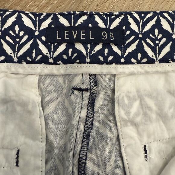 Anthropologie Level 99 Shorts Women's Size 28 Blue White Flat Front Chino Shorts - Picture 5 of 13
